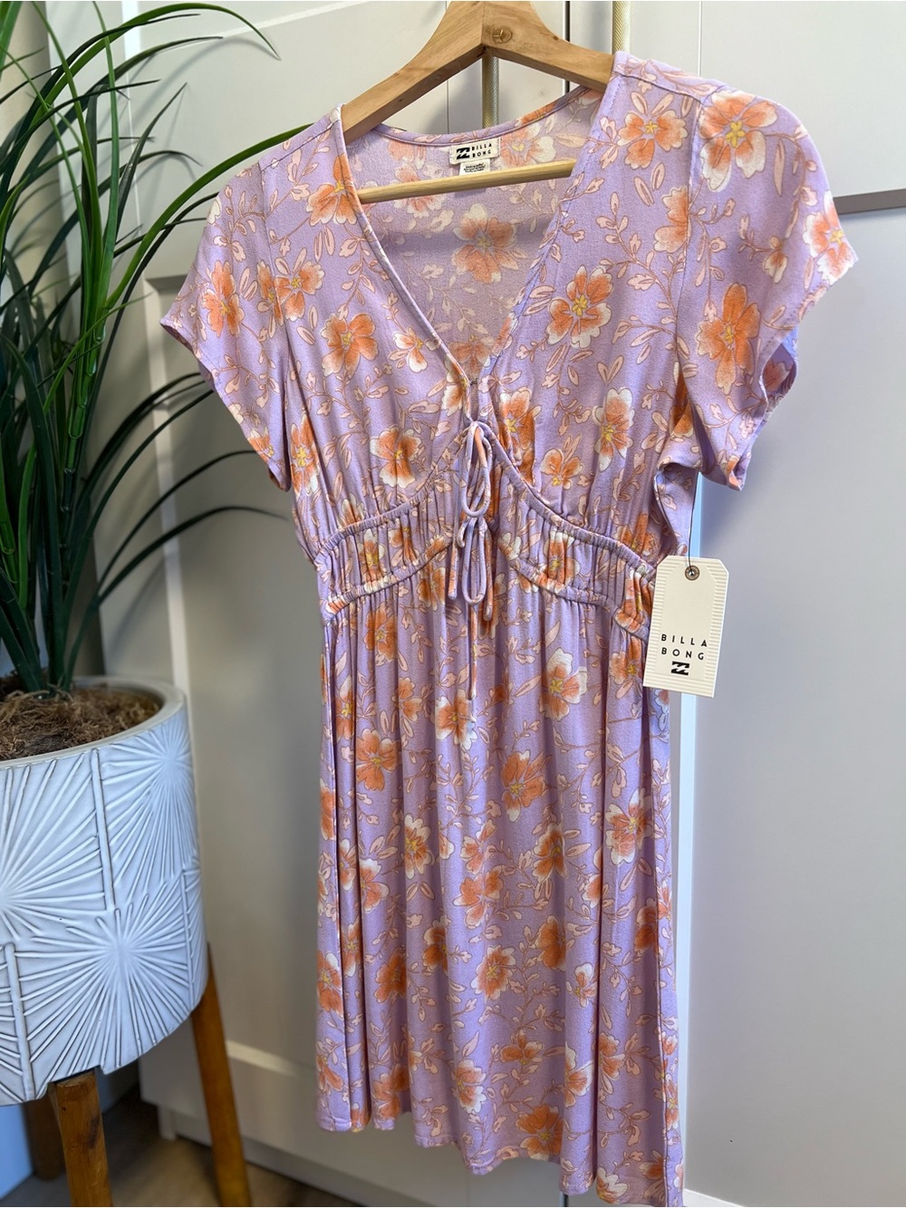Billabong Lavender Floral Babydoll Mini Dress - Size Small